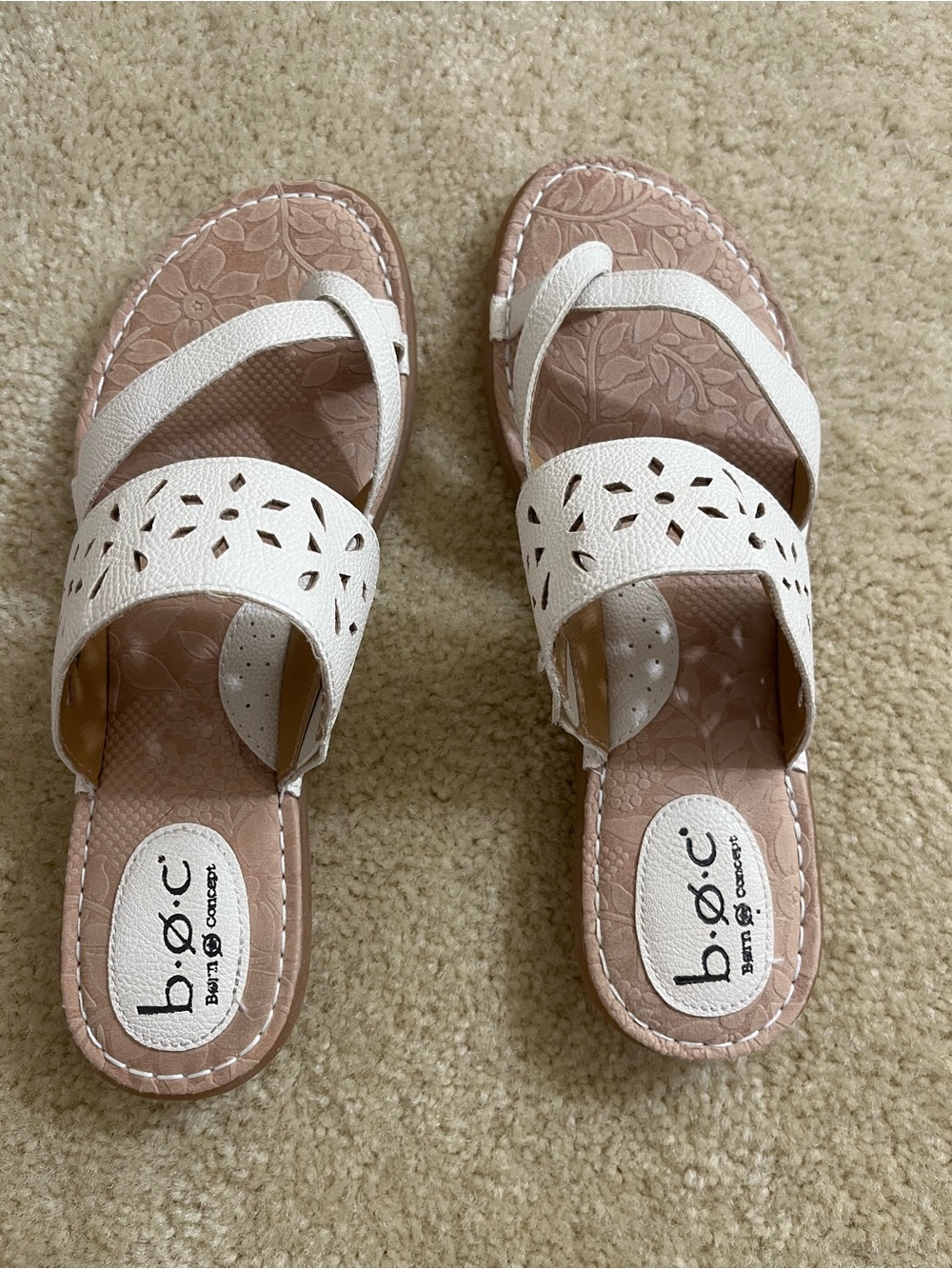 b.o.c. White Laser-Cut Double Strap Slide Sandals